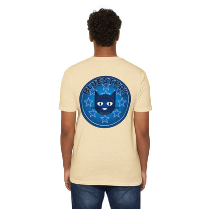 Bluestray Cat Graphic T-Shirt — “Bluestray” Retro Star Logo