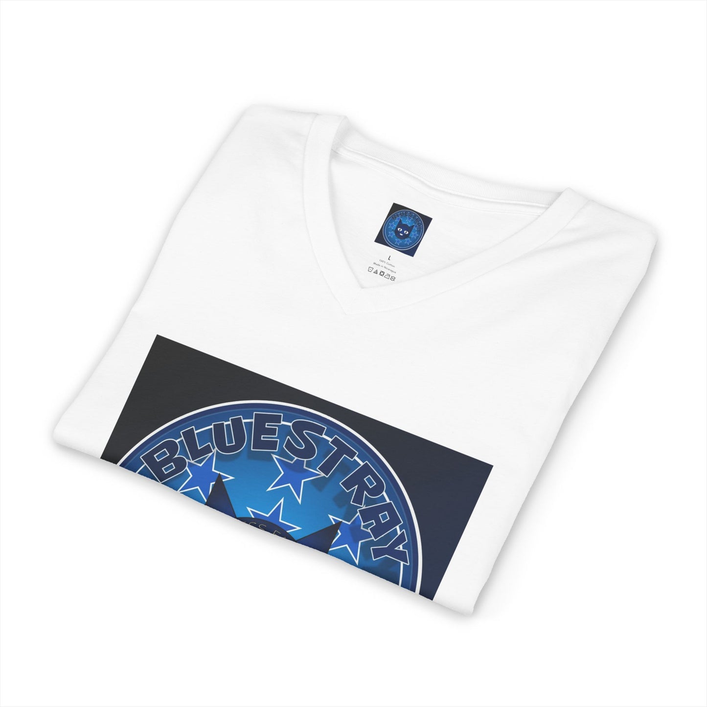 Bluestray Cat V-Neck Tee — Retro Night Sky Cat Graphic Shirt