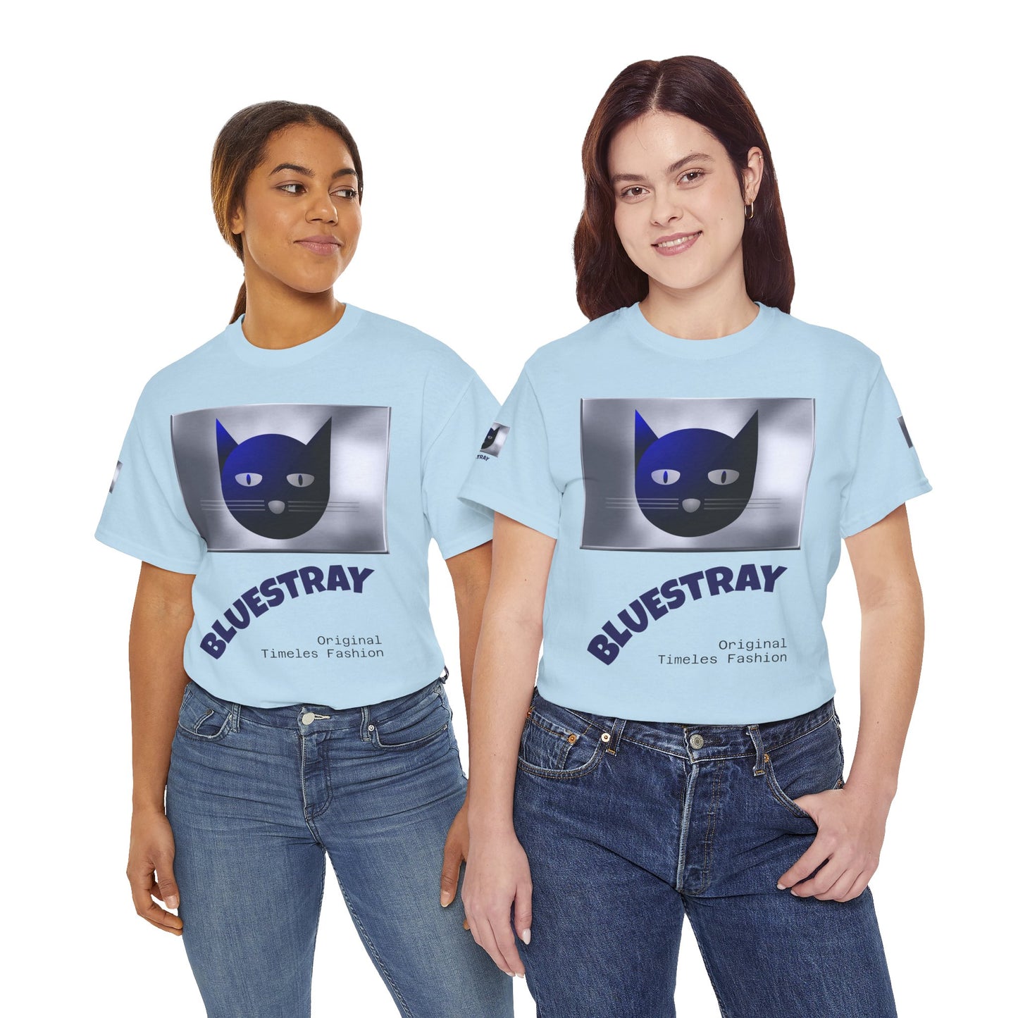Bluestray Cat Graphic Tee — Retro Blue Cat Design