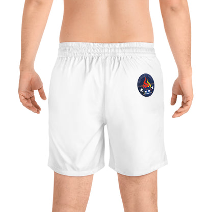 Swim Shorts — Retro Bluestrsy Flame Patch Beach Trunks
