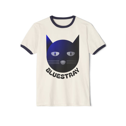 Bluestray Cat Ringer T-Shirt — Retro Blue Cat Graphic Tee