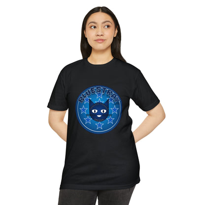 Bluestray Cat Graphic T-Shirt — “Bluestray” Retro Star Logo