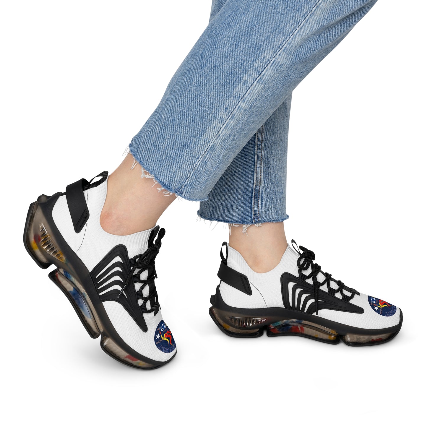 Bluestray Mesh Sneakers — White Knit Trainers with Retro Rocket Patch