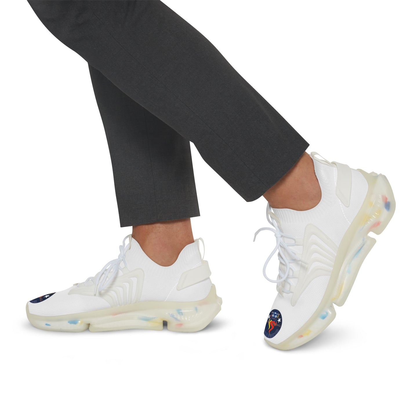 Men's White Mesh Sneakers — Breathable Athletic Shoes with Bluestray Flame Patch