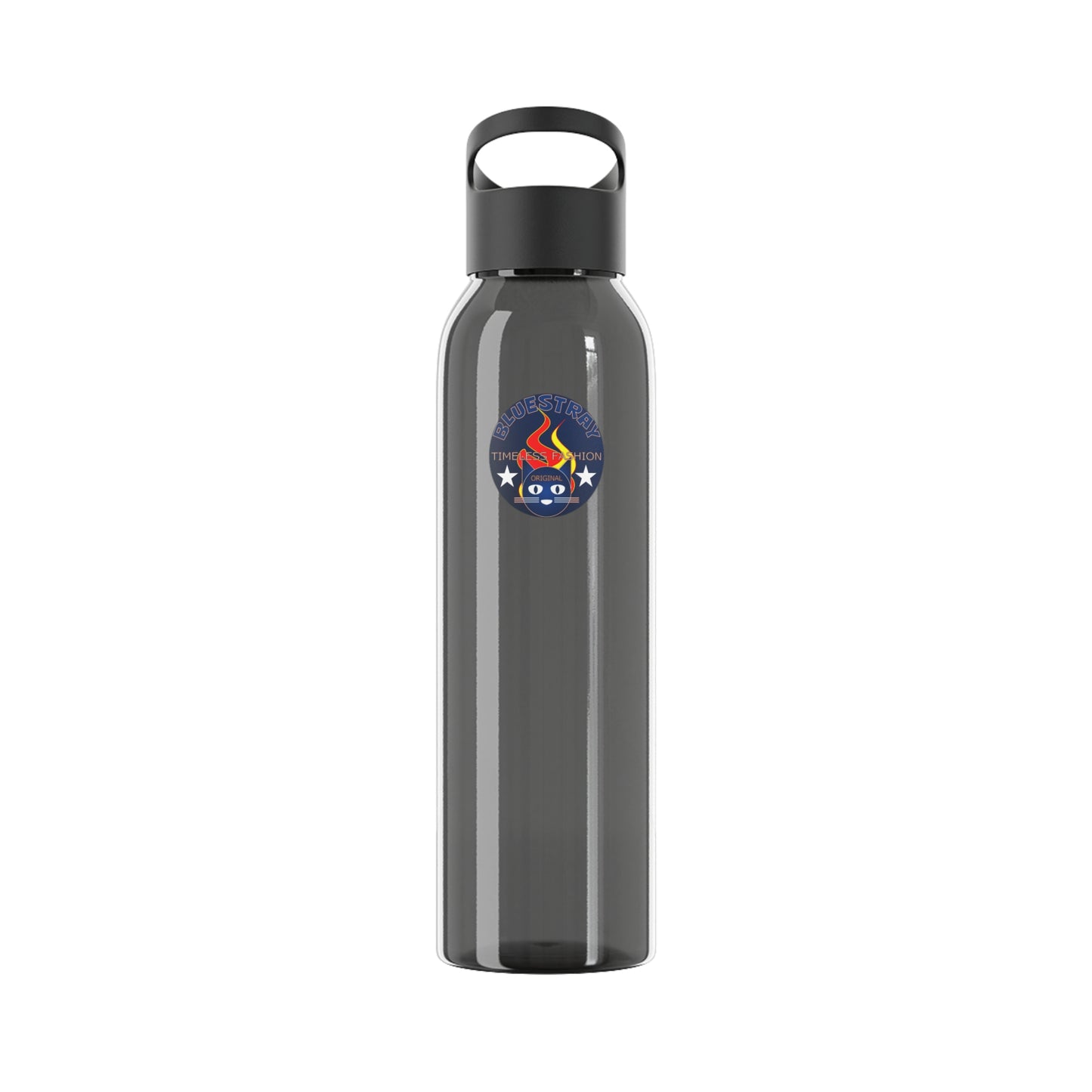 Bluestray Logo Water Bottle — Clear Reusable Bottle with Star & Flame Emblem