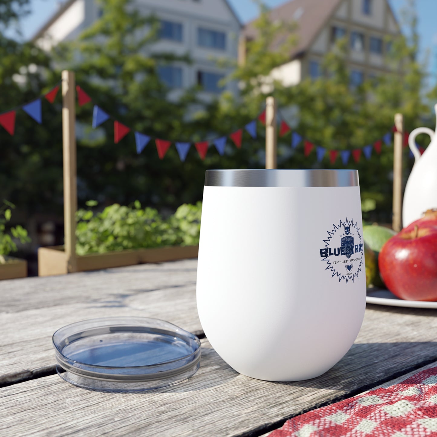 12oz Insulated Copper Tumbler — Vacuum Wine Cup with Leak-Resistant Lid (Bluestray Logo)