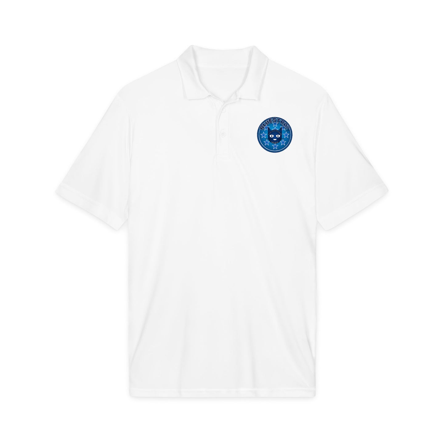 Embroidered Bluestray Cat Patch Polo Shirt — Cute Cat Logo Performance Golf Polo