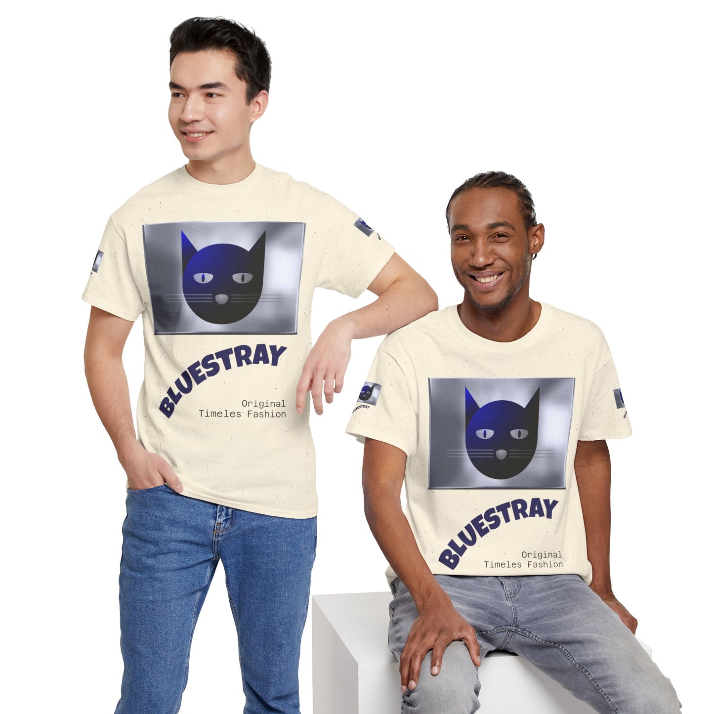 Bluestray Cat Graphic Tee — Retro Blue Cat Design