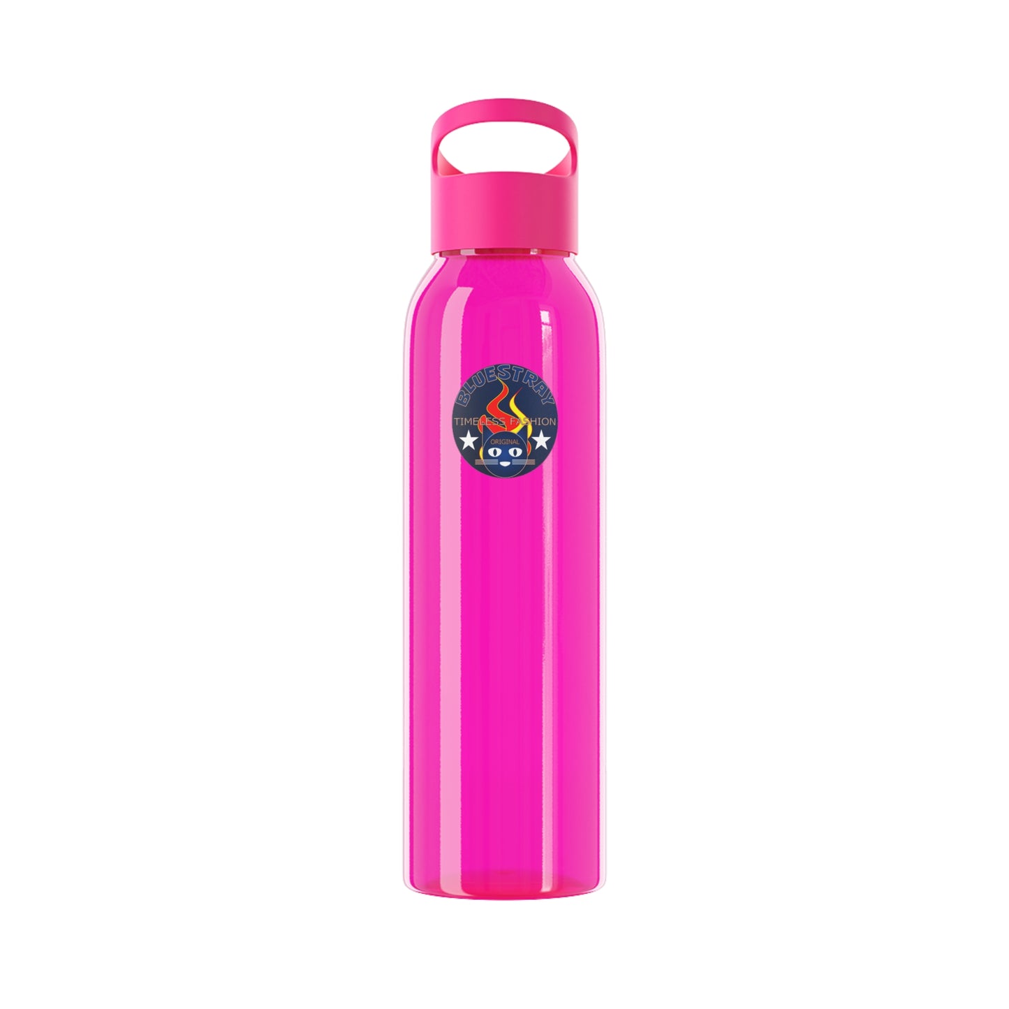 Bluestray Logo Water Bottle — Clear Reusable Bottle with Star & Flame Emblem