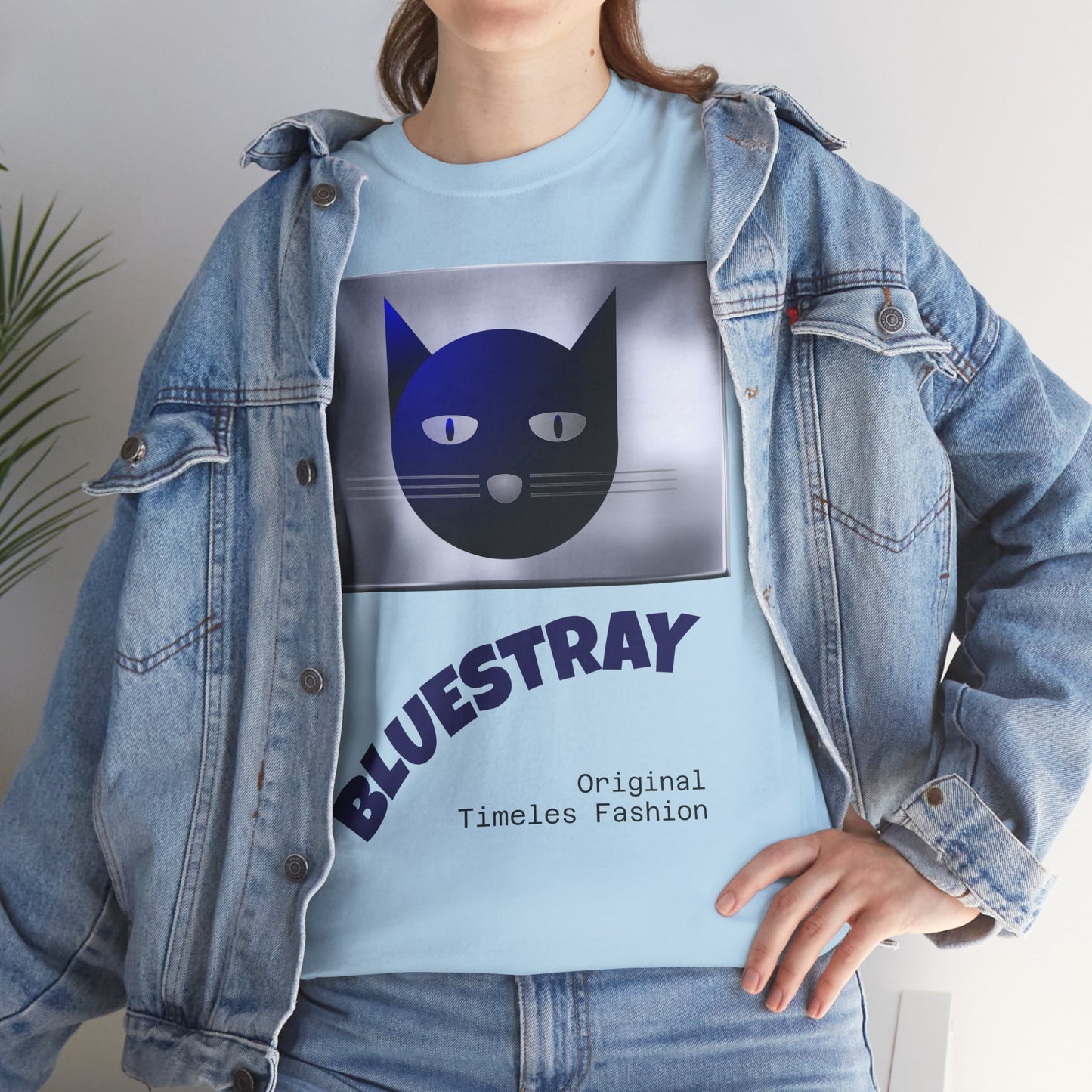 Bluestray Cat Graphic Tee — Retro Blue Cat Design