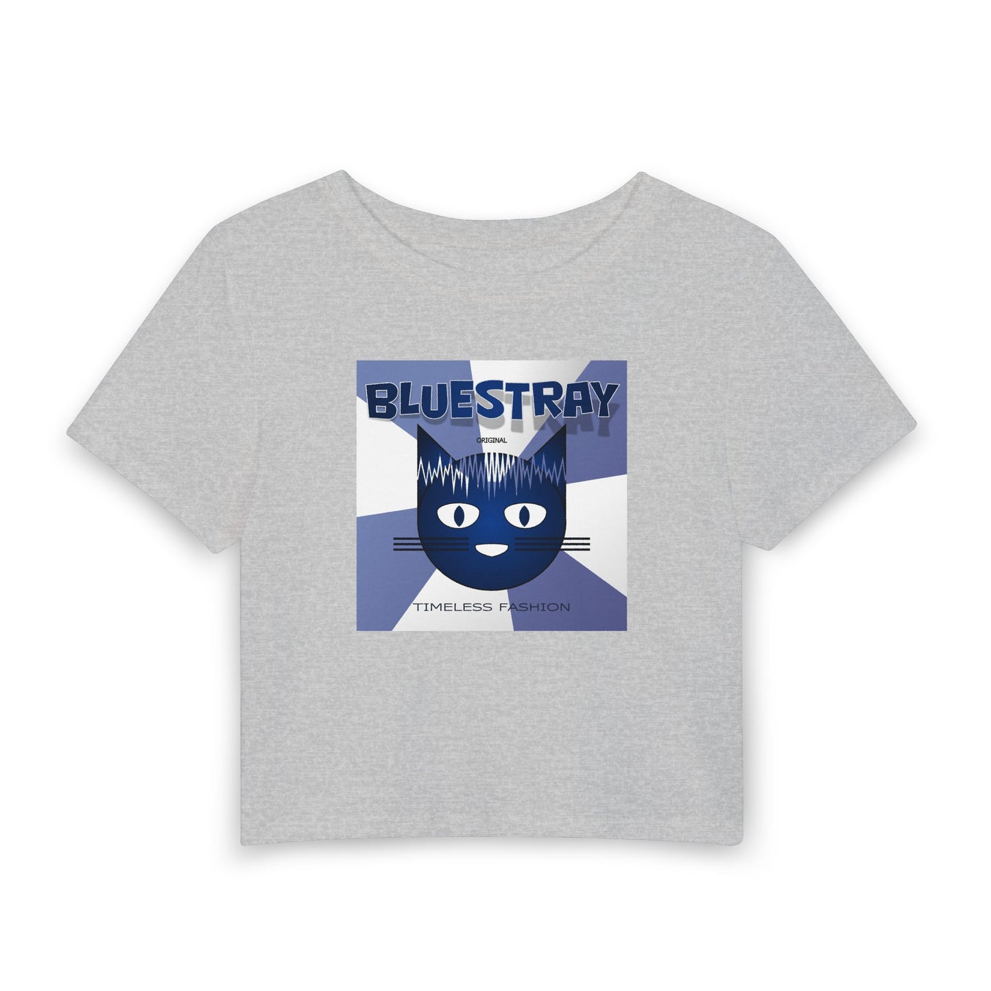 Bluestray Cat Graphic Baby Tee — Retro Indie Band Style Women’s Crop Top