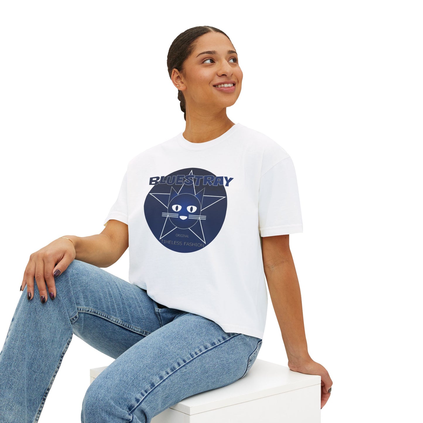 Bluestray Cat Graphic Tee — Women's Boxy Casual Top