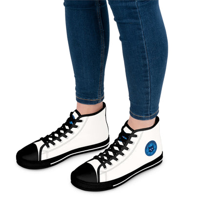 Women's High Top Sneakers — White Canvas Casual Shoes with Bluestray Patch Accent