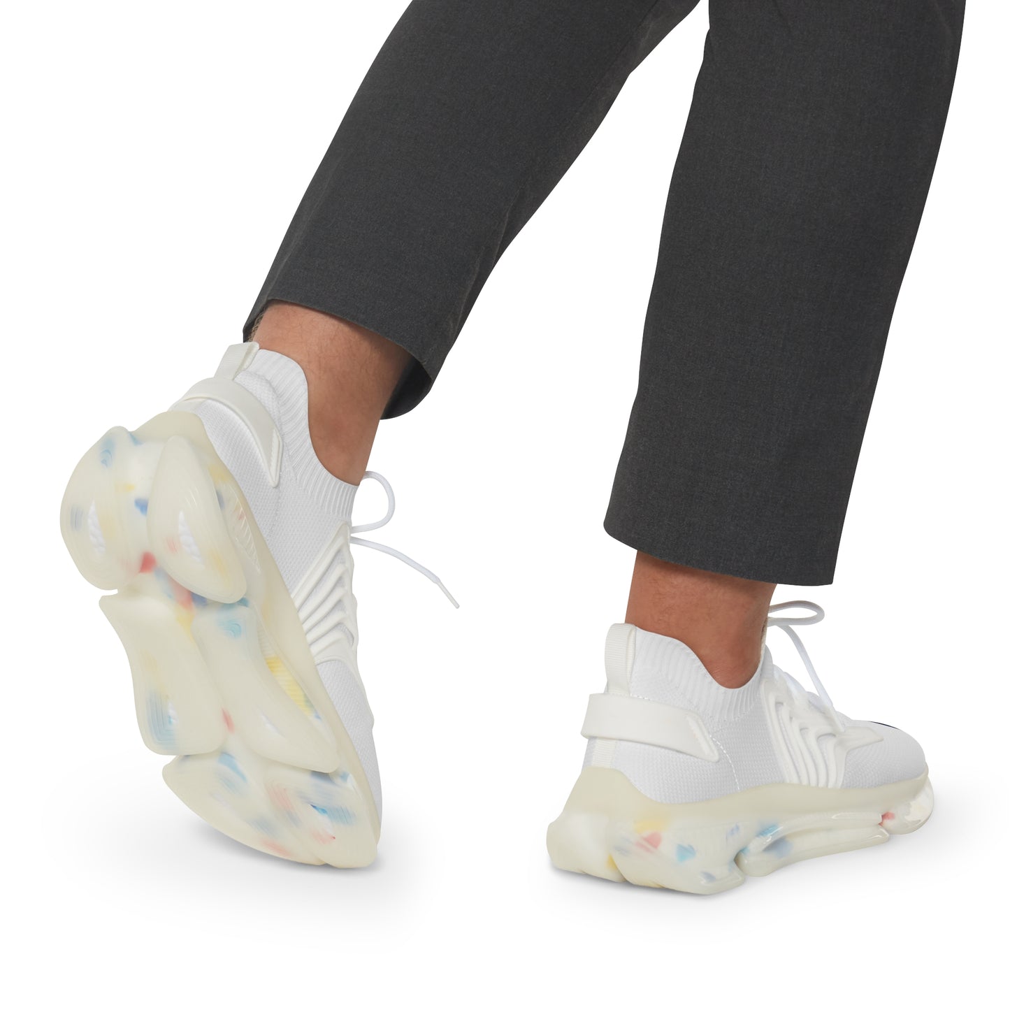 Men's White Mesh Sneakers — Breathable Athletic Shoes with Bluestray Flame Patch