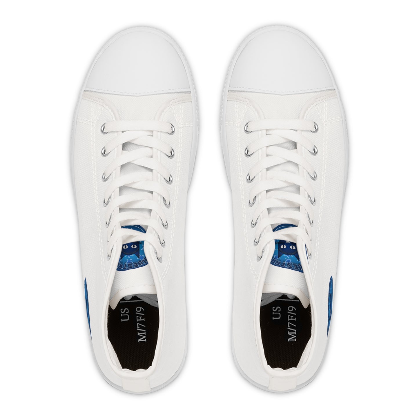 Women's High Top Sneakers — White Canvas Casual Shoes with Bluestray Patch Accent