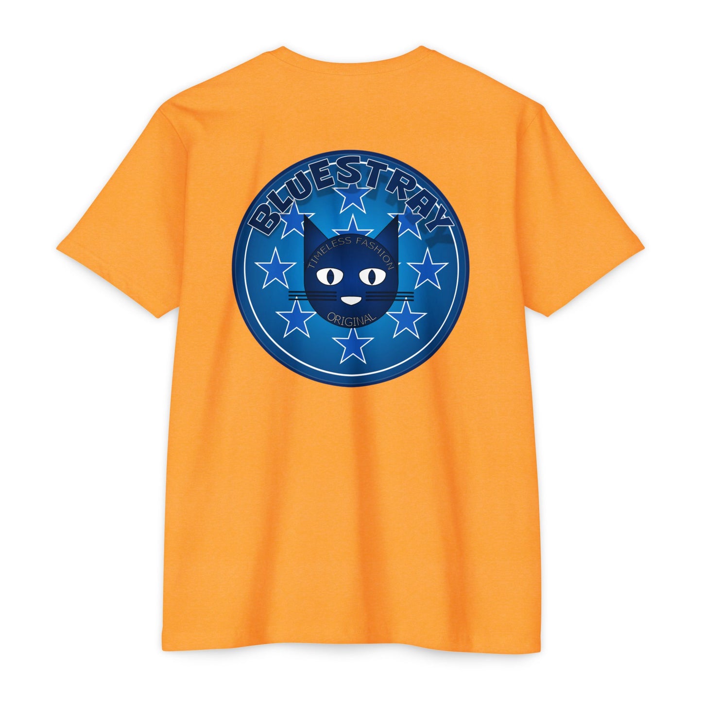 Bluestray Cat Graphic T-Shirt — “Bluestray” Retro Star Logo