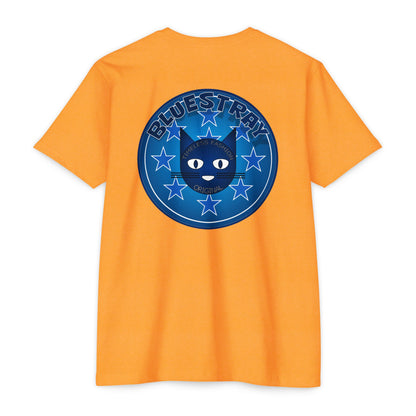 Bluestray Cat Graphic T-Shirt — “Bluestray” Retro Star Logo