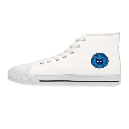 Women's High Top Sneakers — White Canvas Casual Shoes with Bluestray Patch Accent