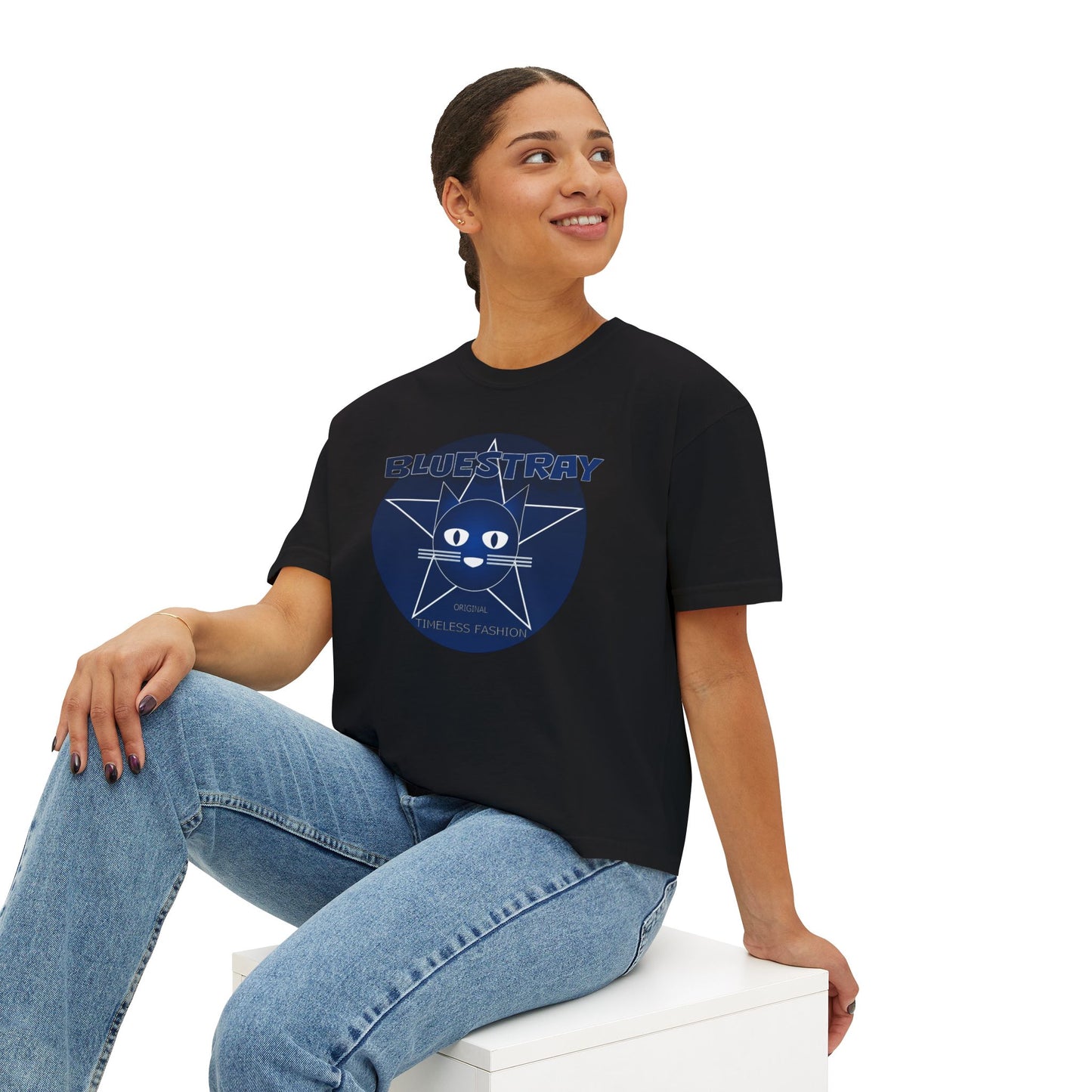 Bluestray Cat Graphic Tee — Women's Boxy Casual Top