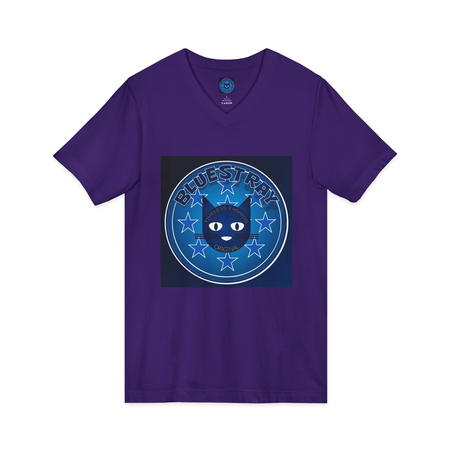 Bluestray Cat V-Neck Tee — Retro Night Sky Cat Graphic Shirt