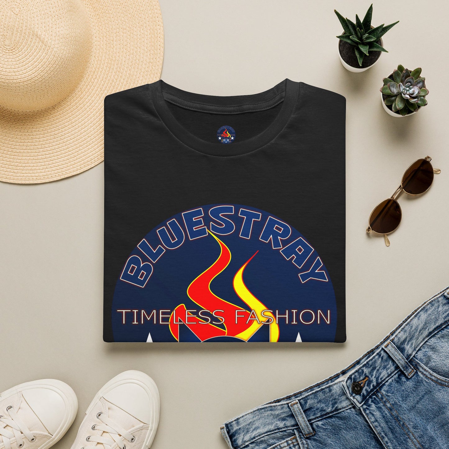Bluestray 'Timeless Fashion' Graphic T-Shirt — Retro Flame Logo Tee