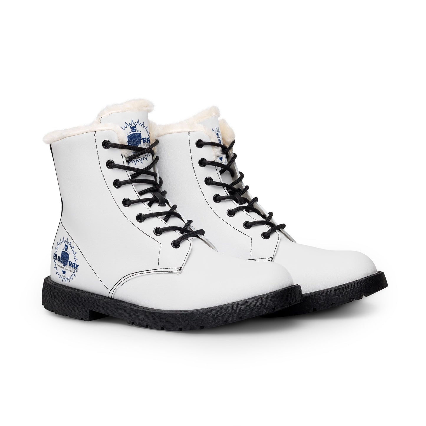 Women’s Fur-Lined Leather Boots — Cozy Winter Combat Style with 'Bluestray' Logo