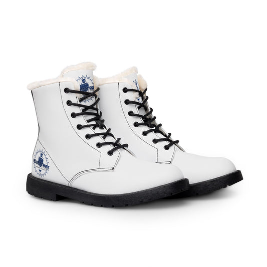 Women’s Fur-Lined Leather Boots — Cozy Winter Combat Style with 'Bluestray' Logo