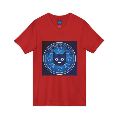 Bluestray Cat V-Neck Tee — Retro Night Sky Cat Graphic Shirt