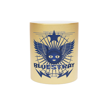 Bluestray Metallic Mug — Retro Winged Cat Silver/Gold Travel Coffee Cup