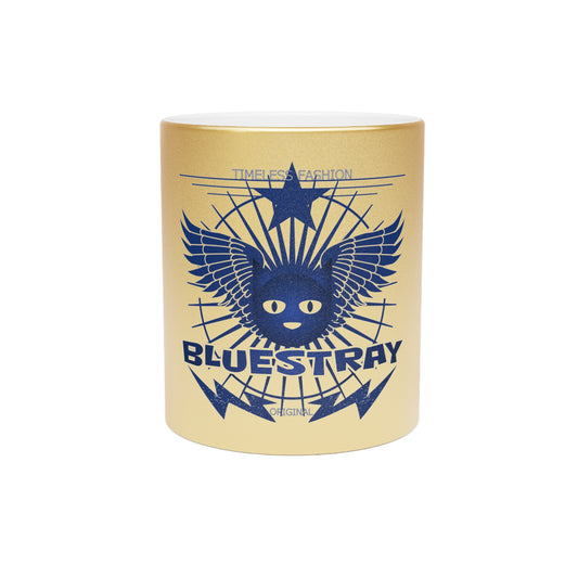 Bluestray Metallic Mug — Retro Winged Cat Silver/Gold Travel Coffee Cup