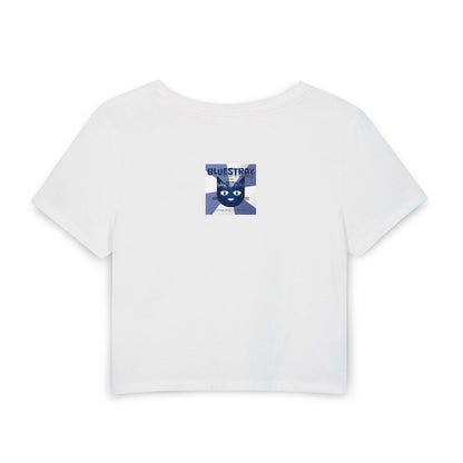 Bluestray Cat Graphic Baby Tee — Retro Indie Band Style Women’s Crop Top