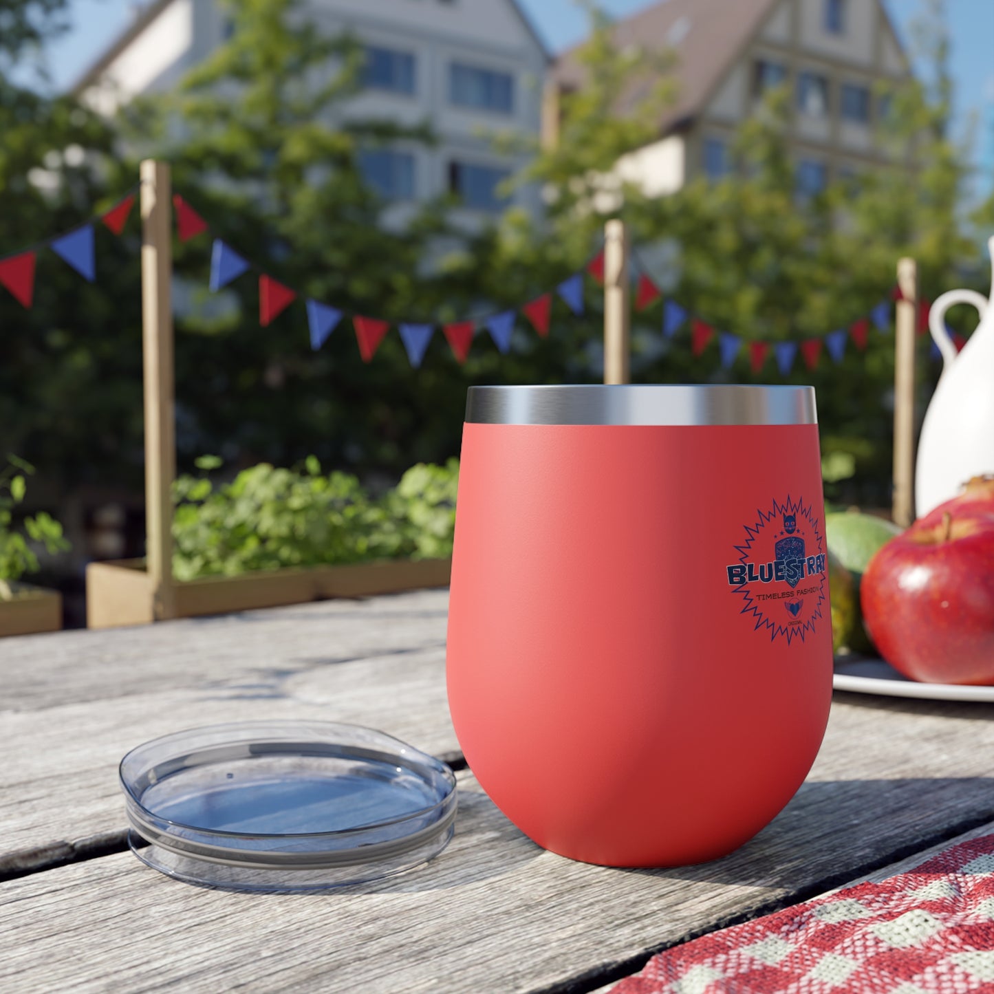 12oz Insulated Copper Tumbler — Vacuum Wine Cup with Leak-Resistant Lid (Bluestray Logo)