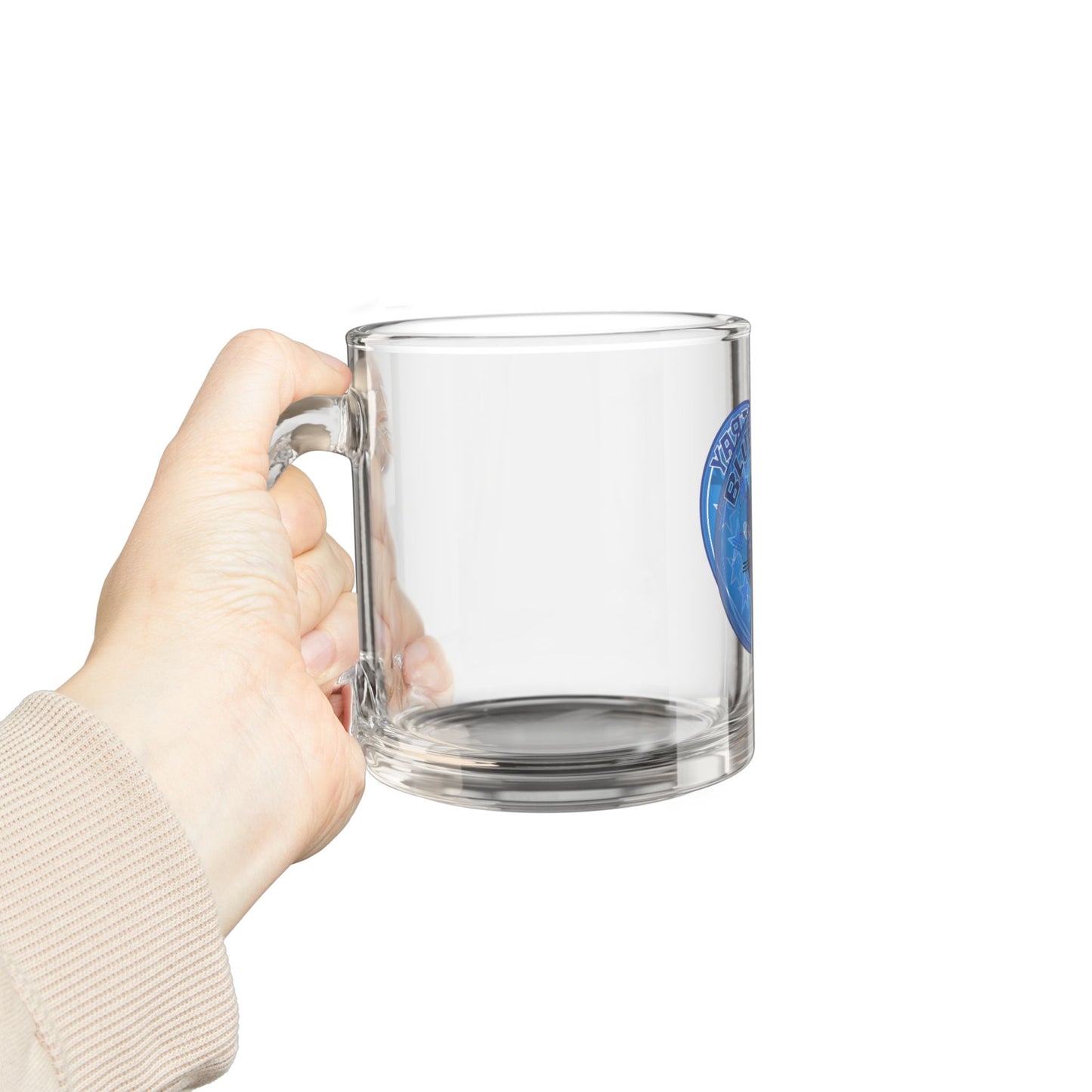 Glass Mug — Bluestray Cat Emblem 10oz Clear Coffee Cup