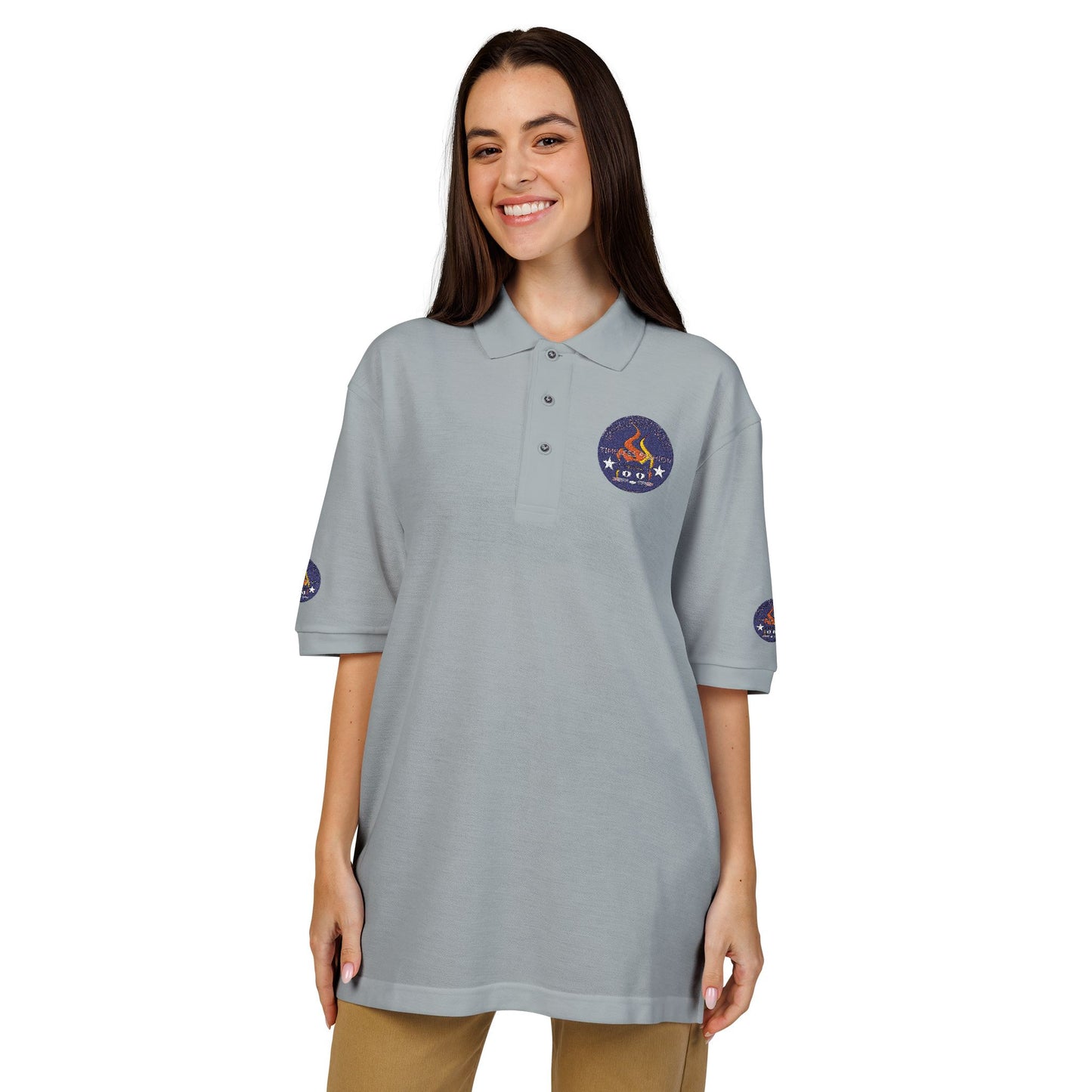 Embroidered Campfire Badge Polo — Outdoor Adventure Bluestray Logo Shirt