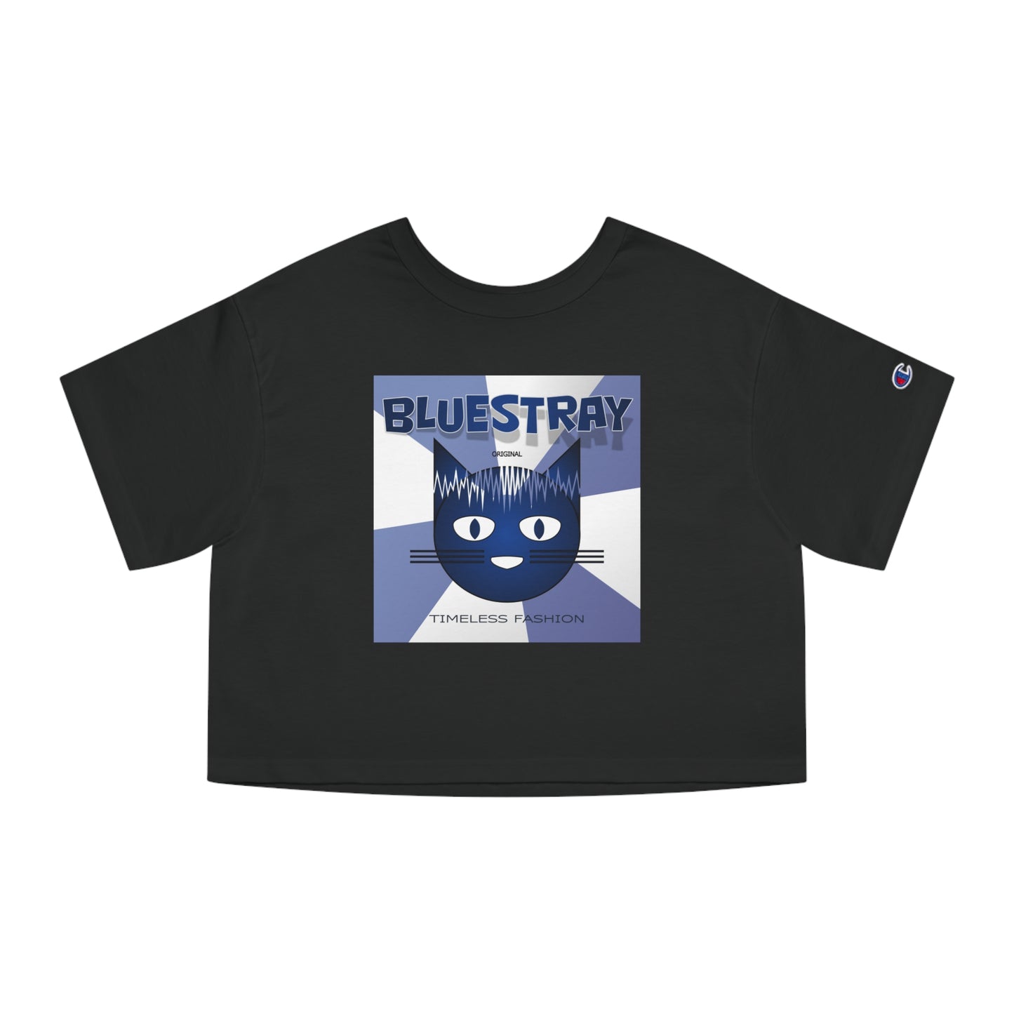 Bluestray Cat Graphic Cropped Tee — Vintage-Inspired Women's Champion Shirt