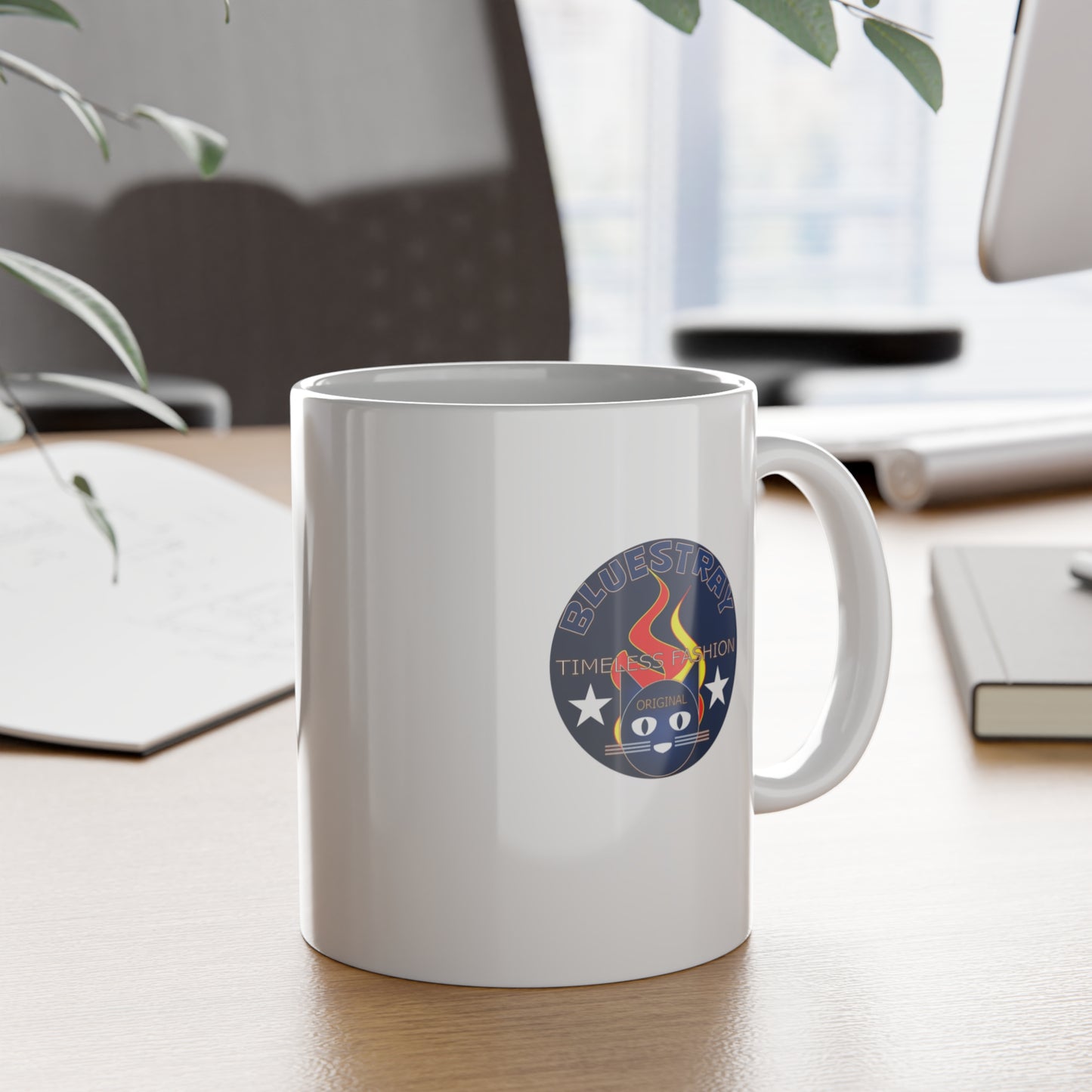 Bluestray Retro Flame Cat Ceramic Mug — 11oz Coffee Cup