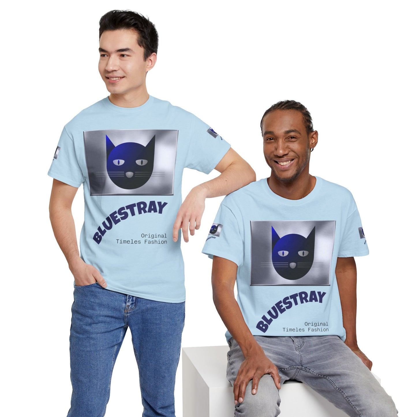 Bluestray Cat Graphic Tee — Retro Blue Cat Design