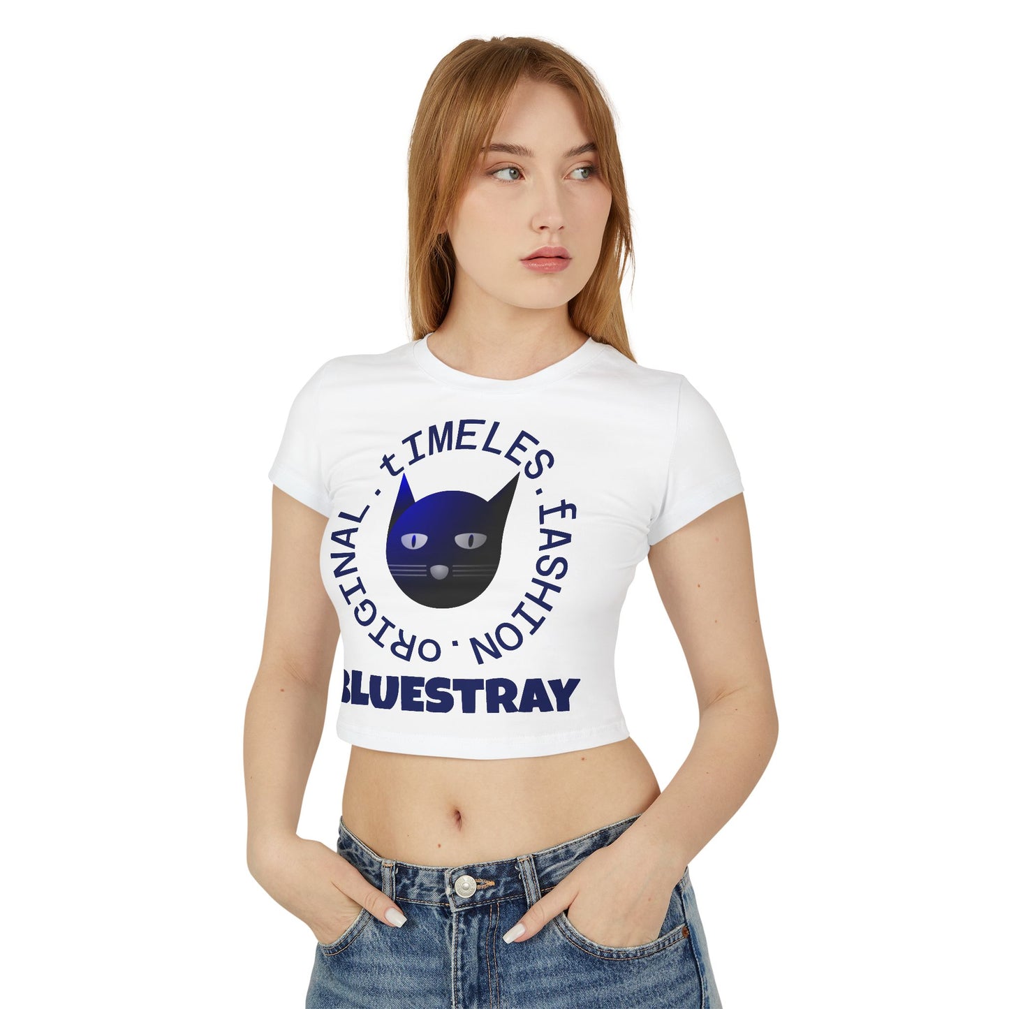 Women's Baby Tee — 'Bluestray' Cat Graphic Crop Top