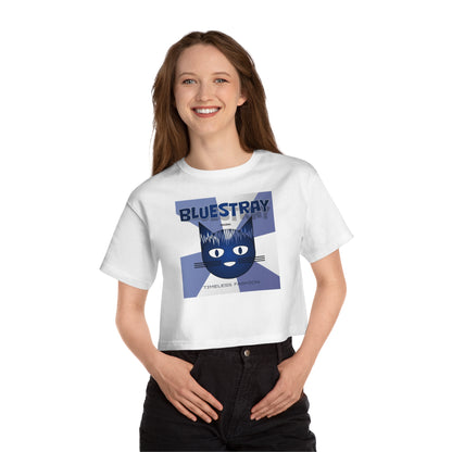 Bluestray Cat Graphic Cropped Tee — Vintage-Inspired Women's Champion Shirt
