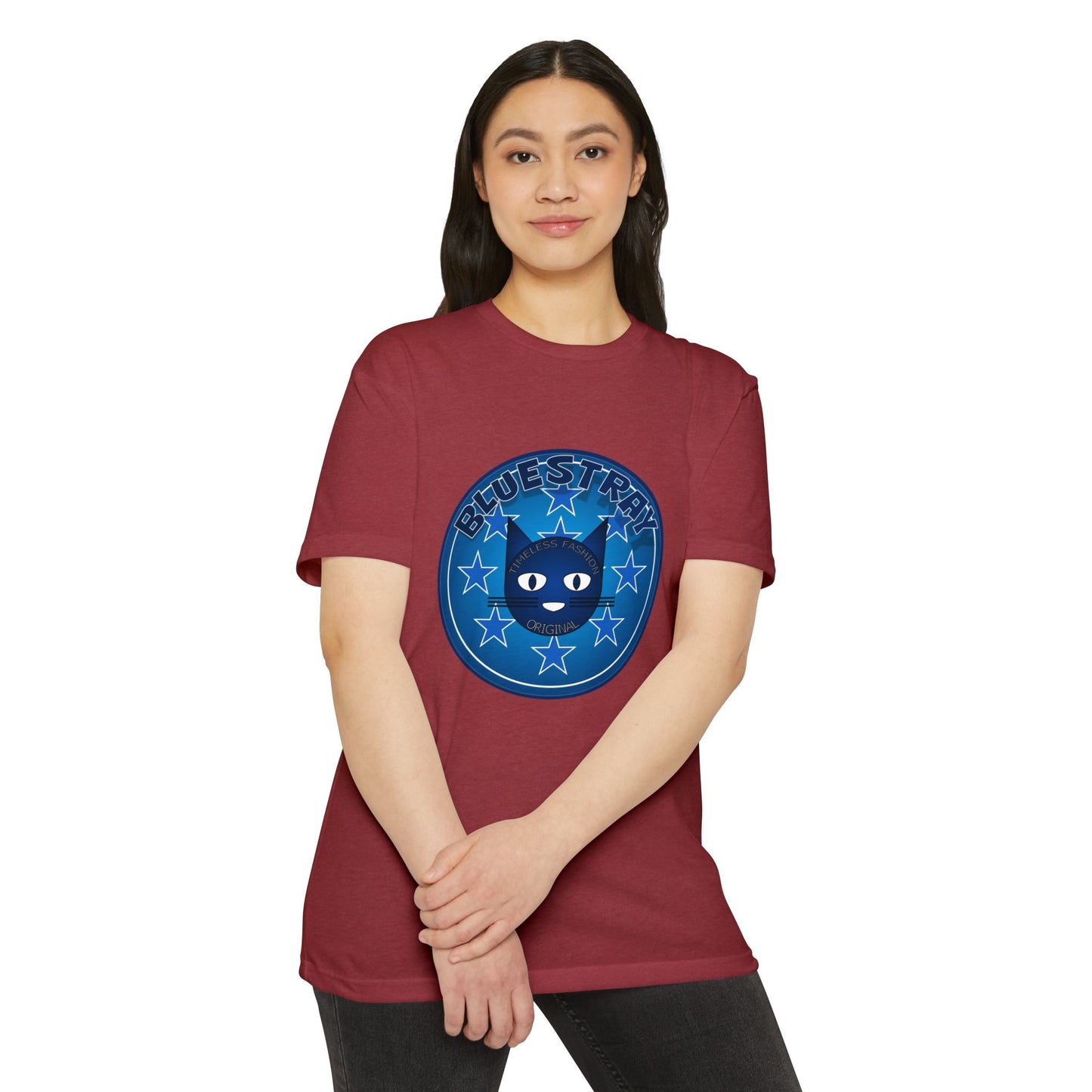 Bluestray Cat Graphic T-Shirt — “Bluestray” Retro Star Logo