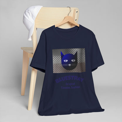 Bluestray Cat Graphic T-Shirt — Retro Blue Cat Logo Tee