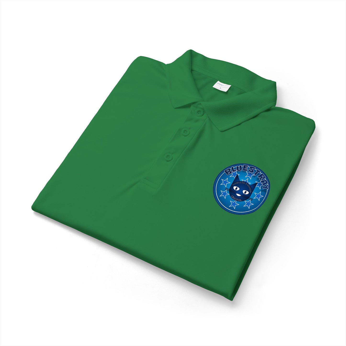 Embroidered Bluestray Cat Patch Polo Shirt — Cute Cat Logo Performance Golf Polo