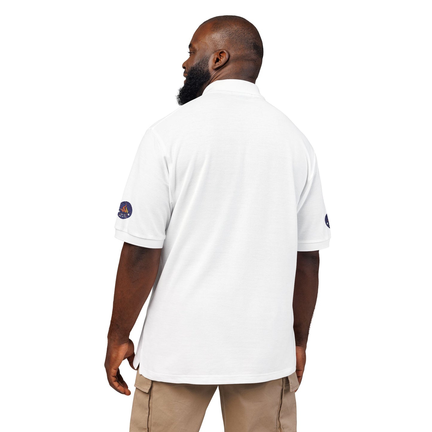 Embroidered Campfire Badge Polo — Outdoor Adventure Bluestray Logo Shirt