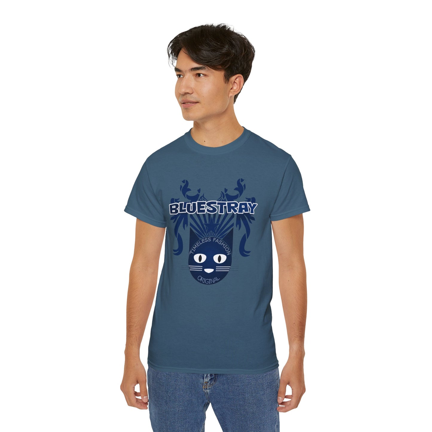 Bluestray Cat Graphic Tee — Retro Nautical Cat Design