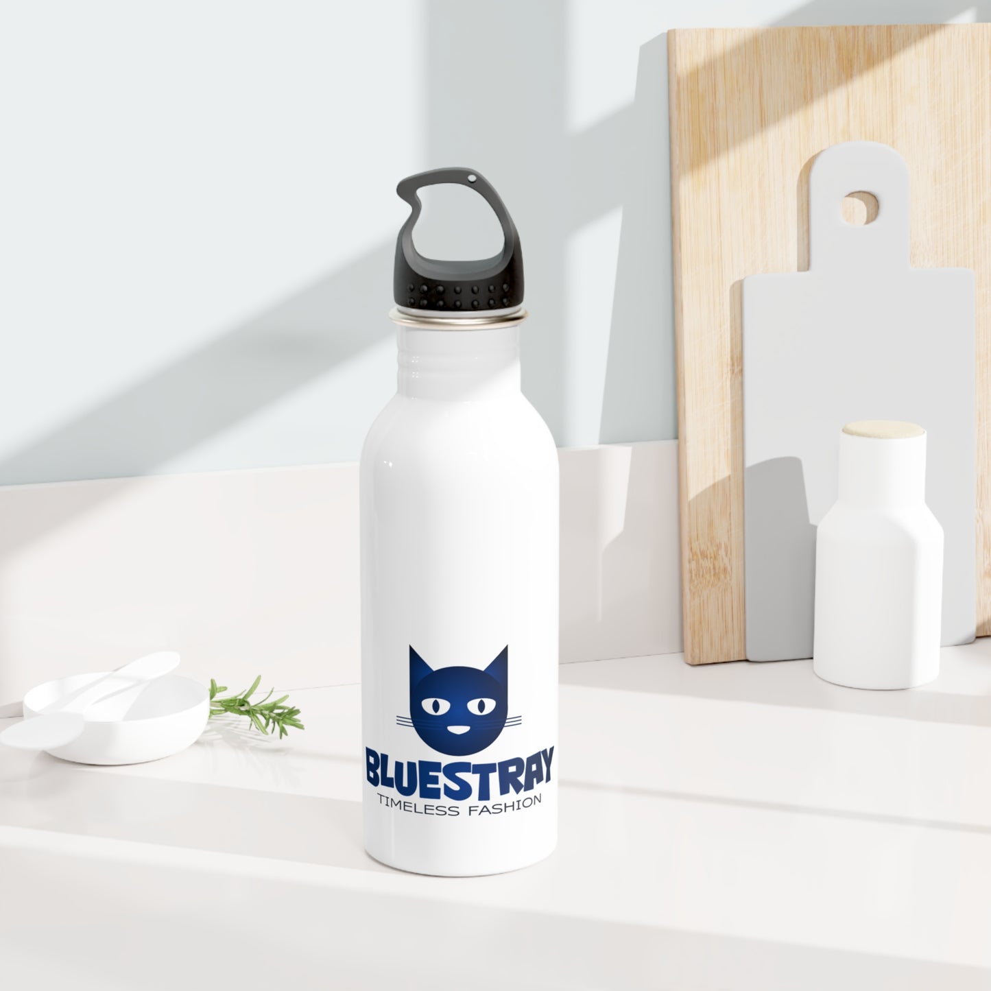 Bluestray Logo Stainless Steel Water Bottle — Timeless Fashion Cat Design