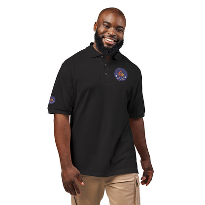 Embroidered Campfire Badge Polo — Outdoor Adventure Bluestray Logo Shirt