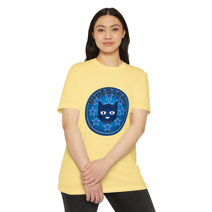 Bluestray Cat Graphic T-Shirt — “Bluestray” Retro Star Logo