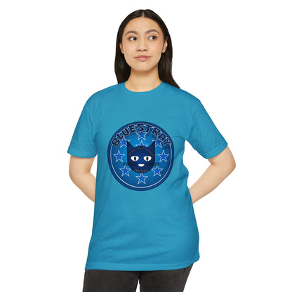 Bluestray Cat Graphic T-Shirt — “Bluestray” Retro Star Logo