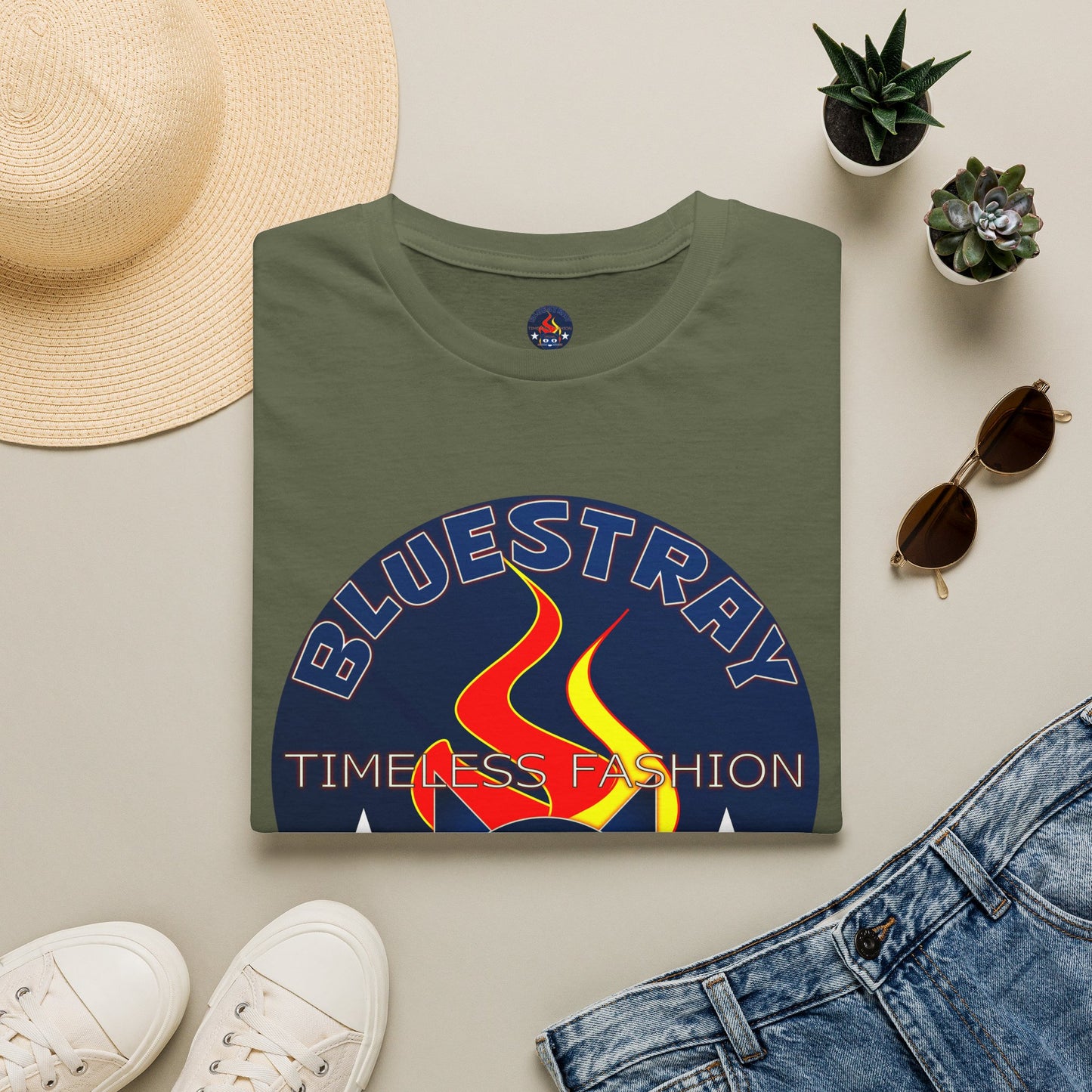 Bluestray 'Timeless Fashion' Graphic T-Shirt — Retro Flame Logo Tee