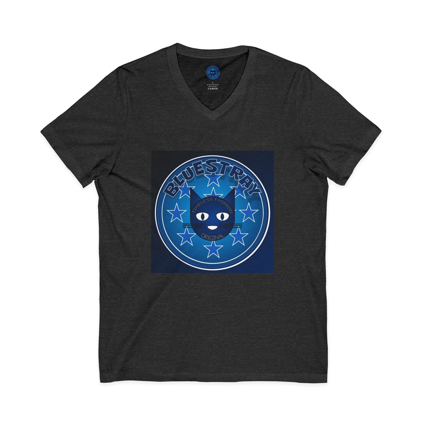 Bluestray Cat V-Neck Tee — Retro Night Sky Cat Graphic Shirt